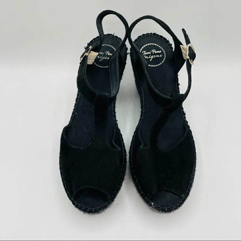 Pons Quintana Lydia Black Suede Espadrille Wedge Sandals